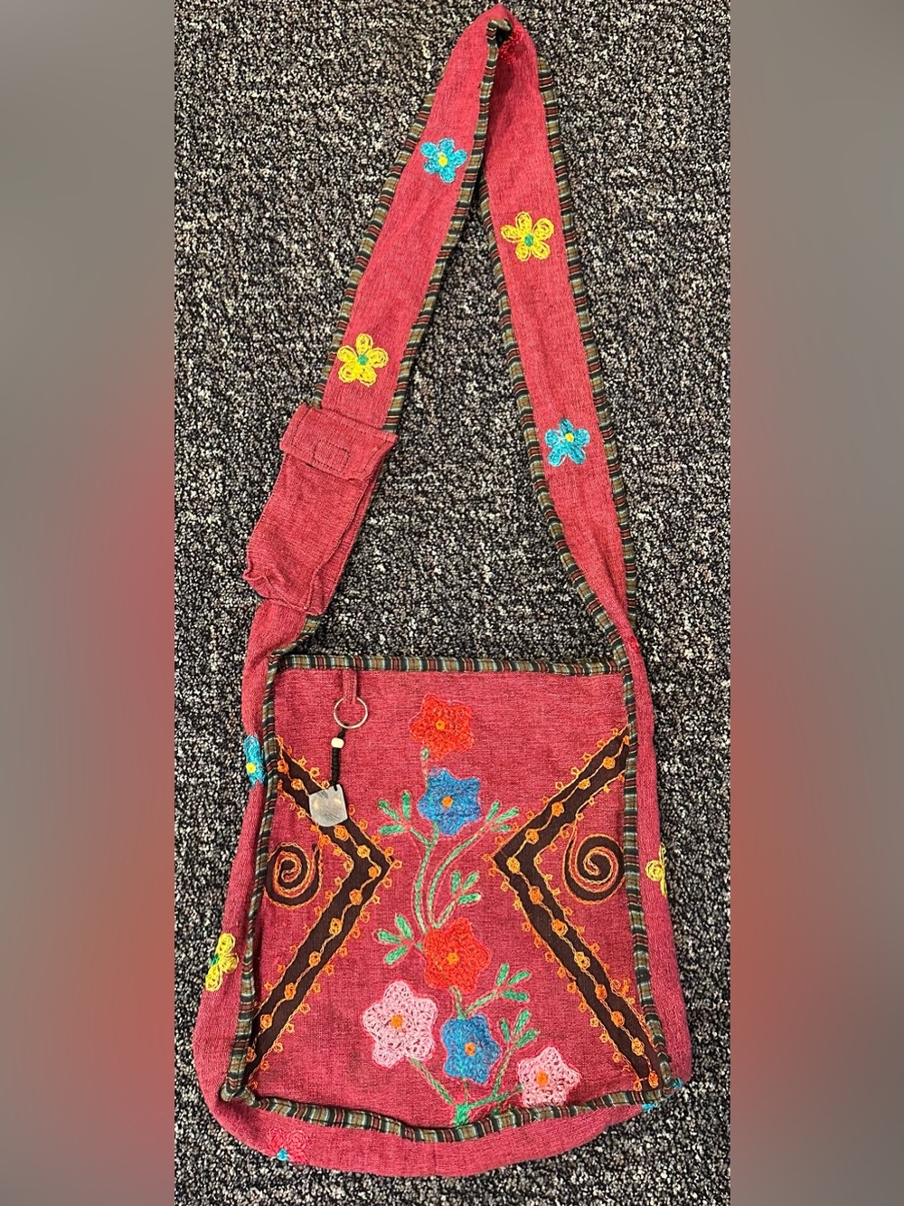 Rising International Red Embroidered Floral Crossbody Bag
